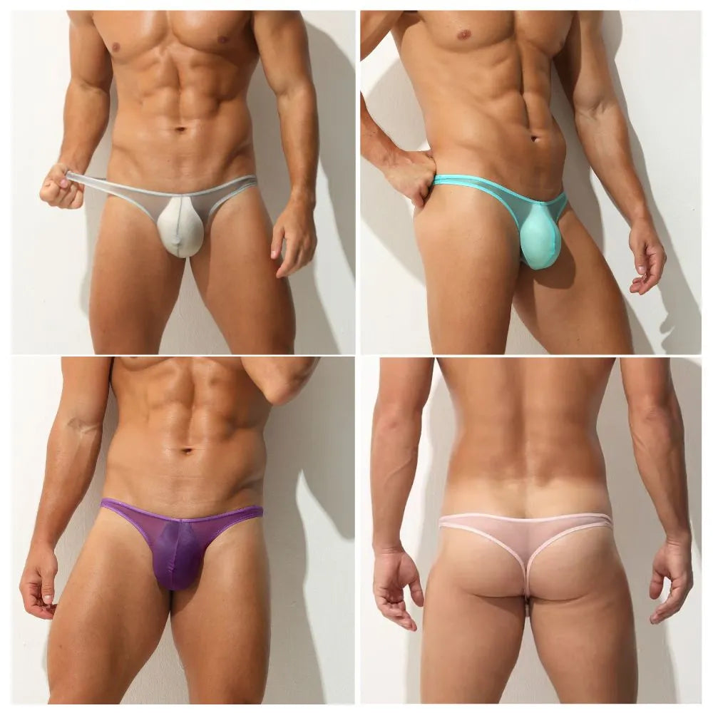 Men's Ultra Thin See-through Ice Silk Thongs Up to Size XXL (5-Pack) JEWYEE  828