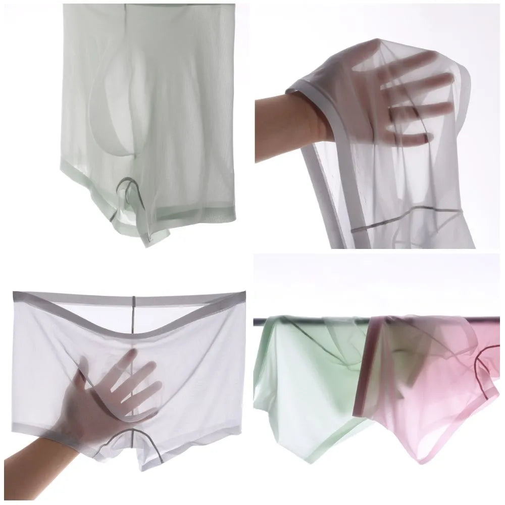 3D Seamless Pouch - Men's See-through Ultra Thin Ice Silk Trunks