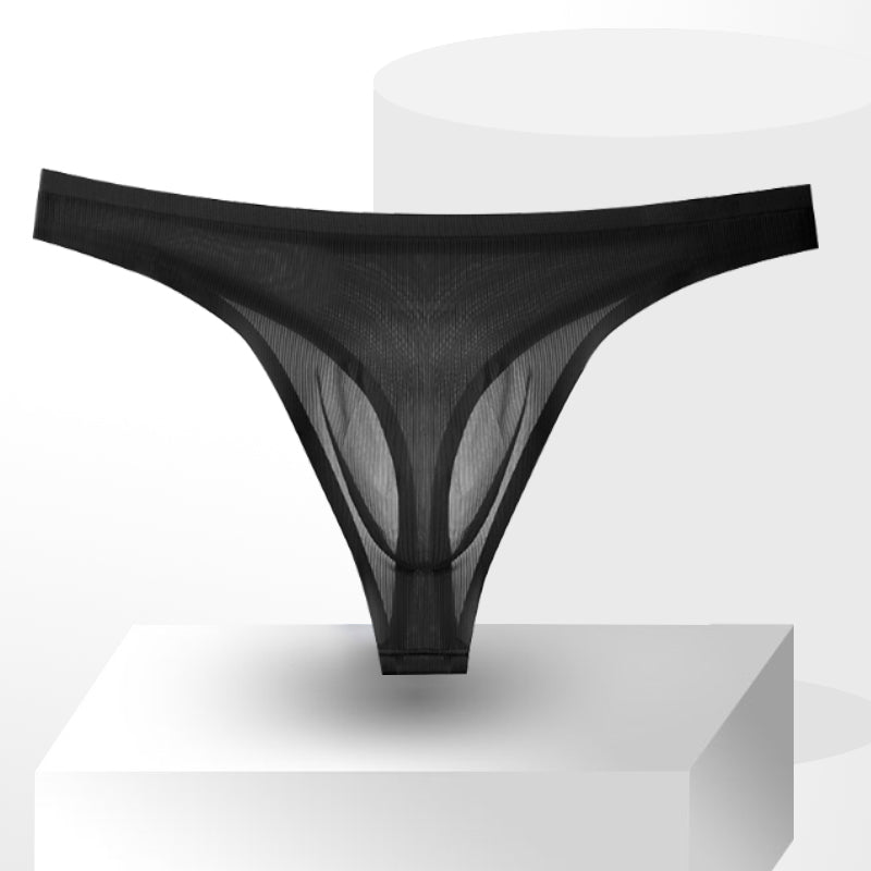 Men Sexy Thong Thin Ice Silk Underwear/Soft Pouch Low-Waist Comfy  T-Pants,Bikini
