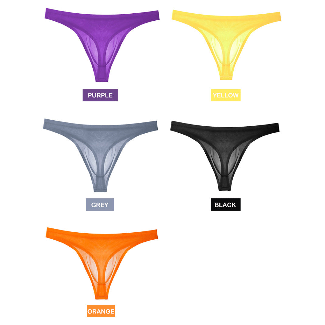 3D Seamless Pouch - Men's Ultra Thin Ribbed Ice Silk Thongs (5