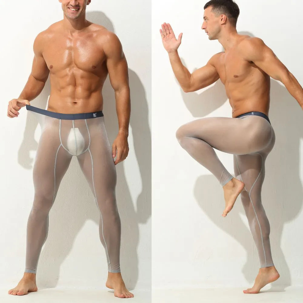 Men's 3D Pouch Ice Silk Mesh Sports Leggings Up to Size XXL- JEWYEE 023JF —